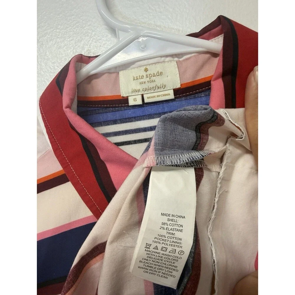 Kate Spade Women’s Colorful Short Sleeve Dress Striped. Cotton Multicolor Sz 6
